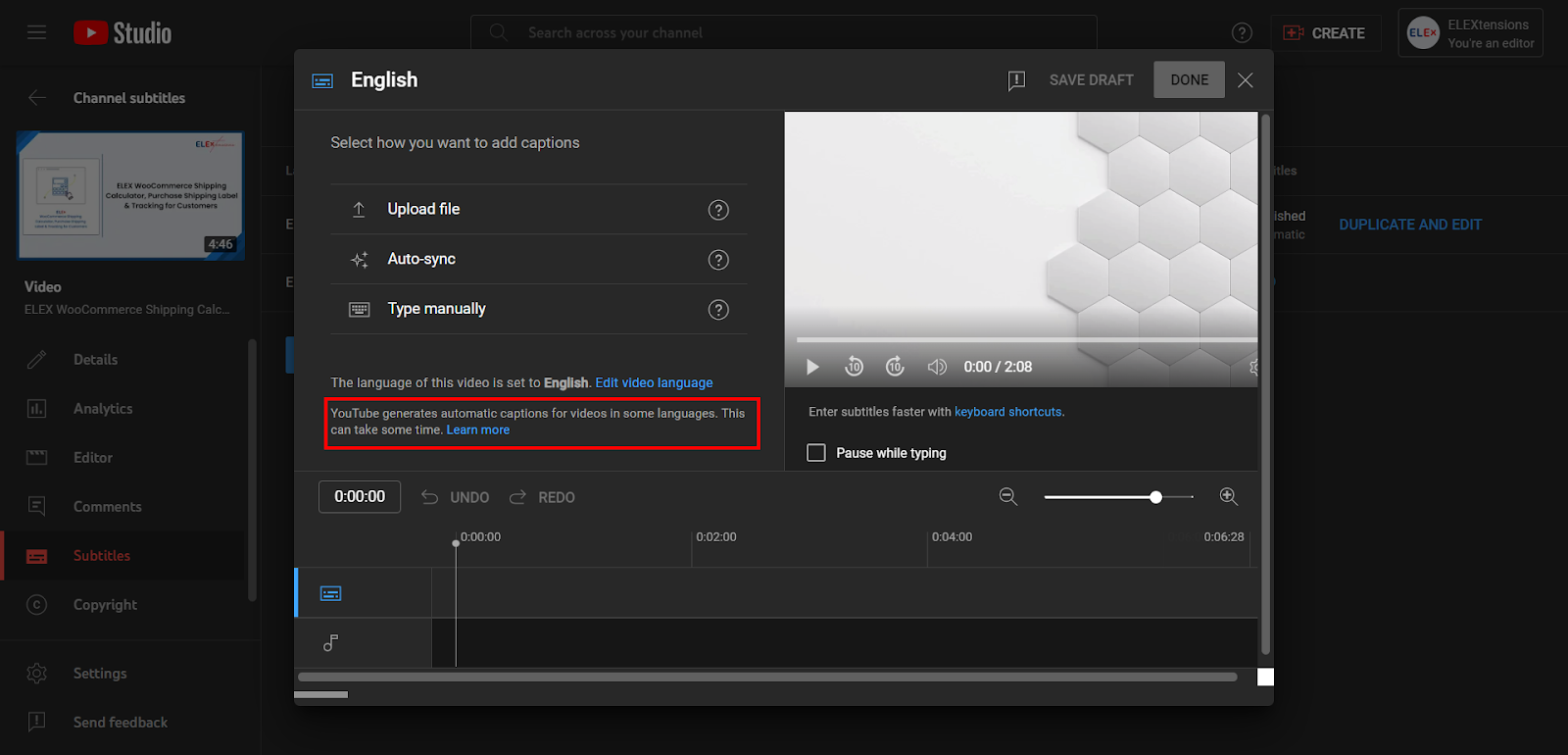 Automatic captions are enable by default