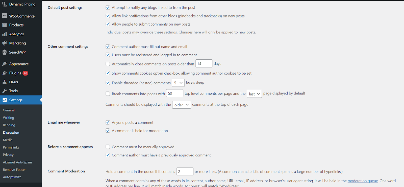 Customize the Comment Moderation Settings