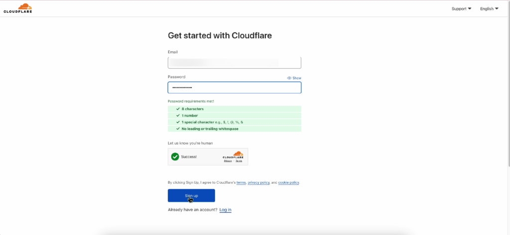 cloudflare Sign up