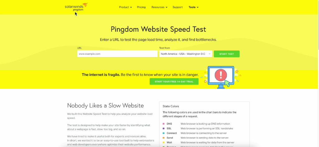 Pingdom website homepage