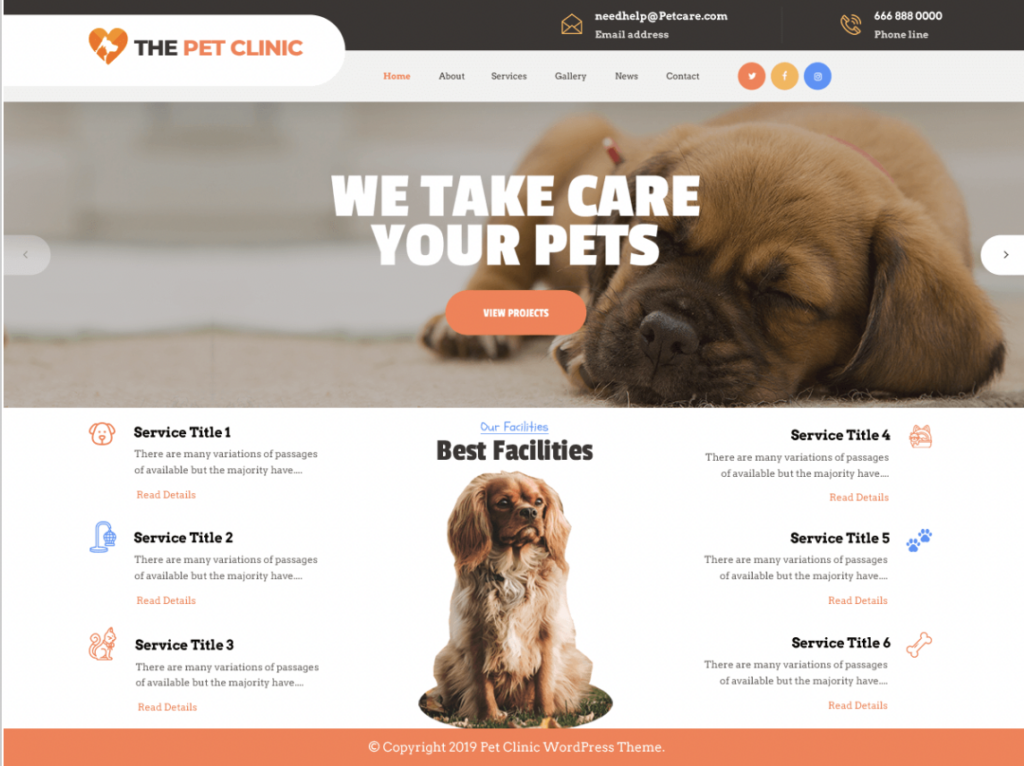 The Pet Clinic WordPress theme