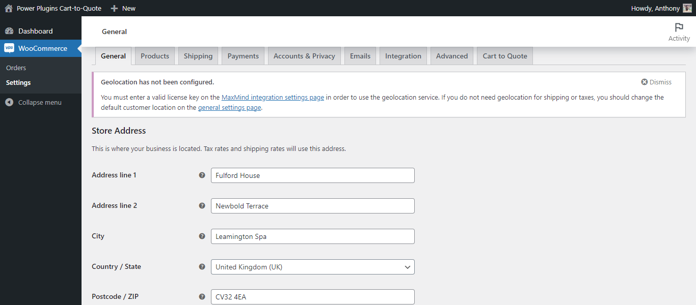 WooCommerce Settings Page