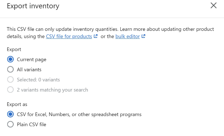 Download the Inventory from CSV Files