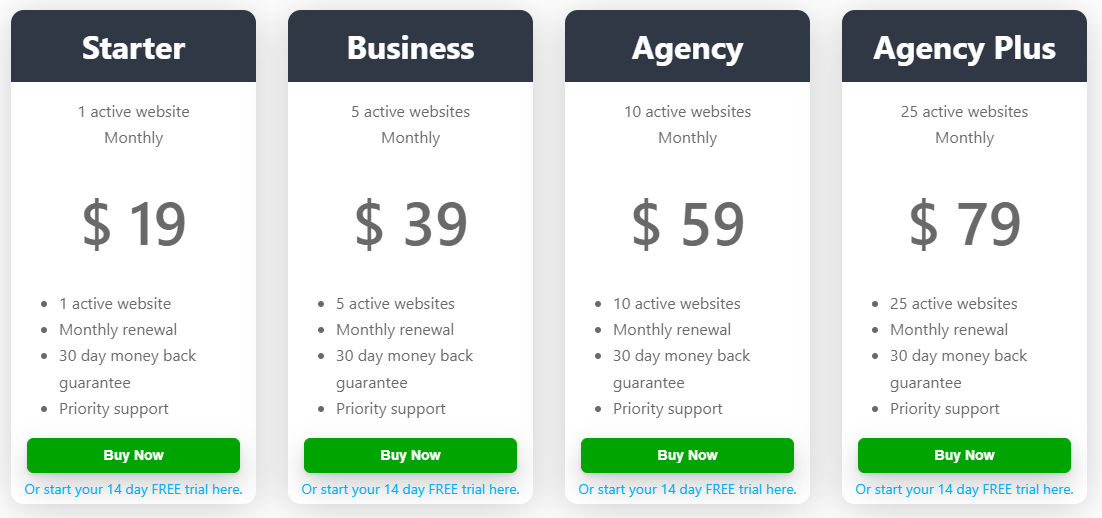 Pricing Packages of Pixel Manager