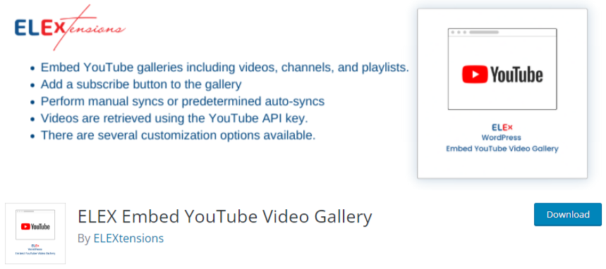 ELEX WordPress Embed YouTube Video Gallery