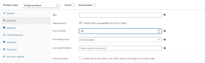 Enable stock management at the product level 