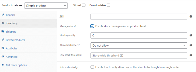 Enable stock management at product level