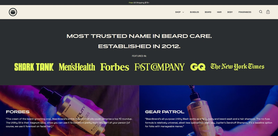 The BeardBrand homepage