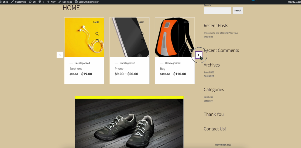 Frontend results showing 'Product slider' is added