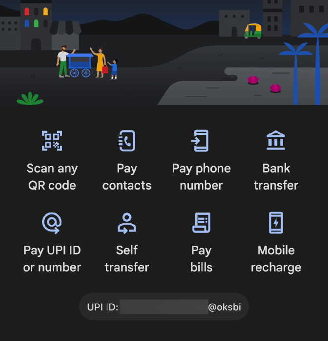 Finding UPI ID in Google Pay Homepage