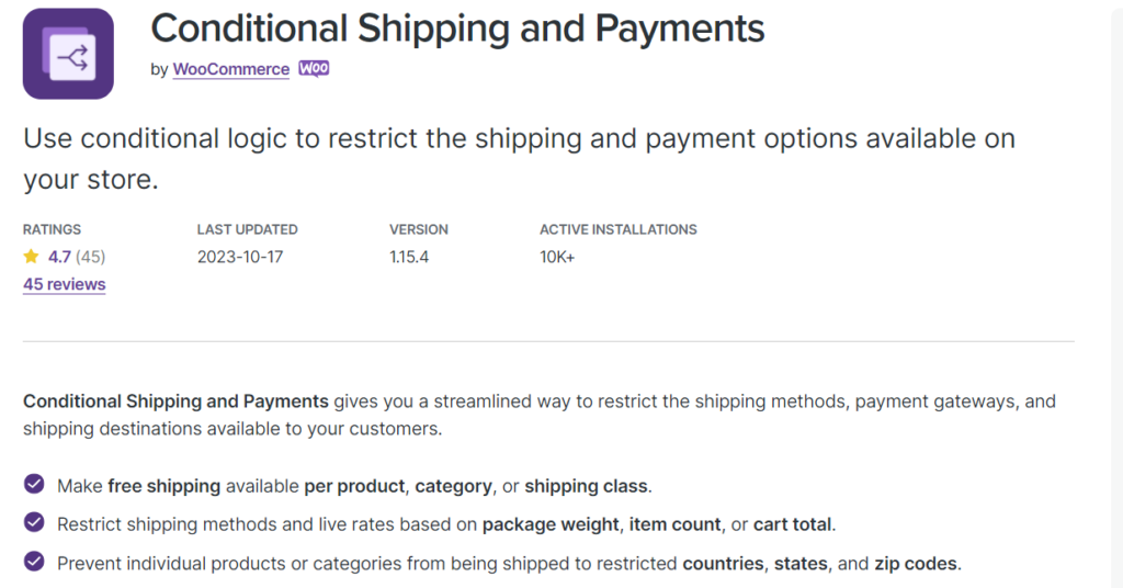 conditional shipping and payments plugin
