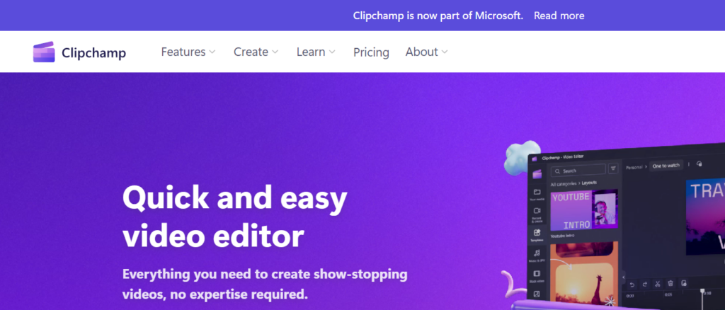 Clipchamp homepage