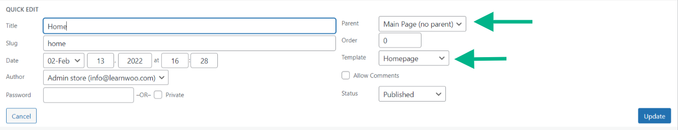 template settings