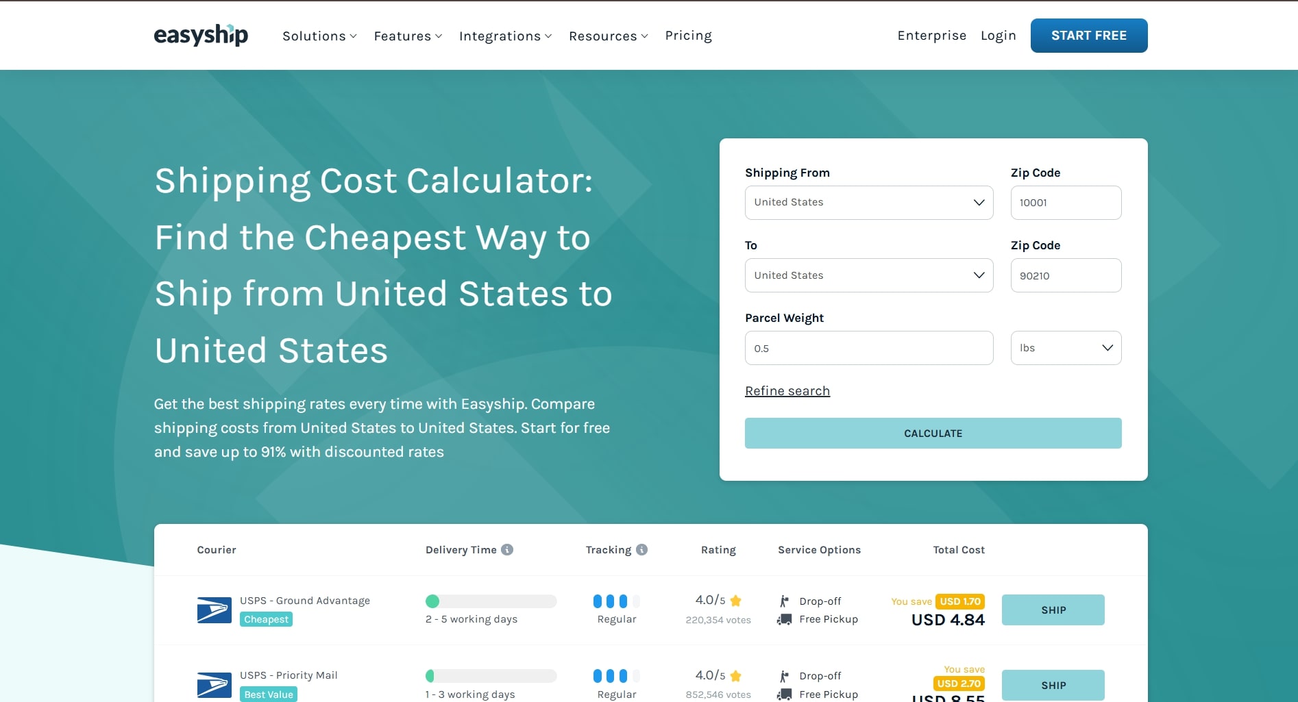 Easyship Calculator for Shipping Rates