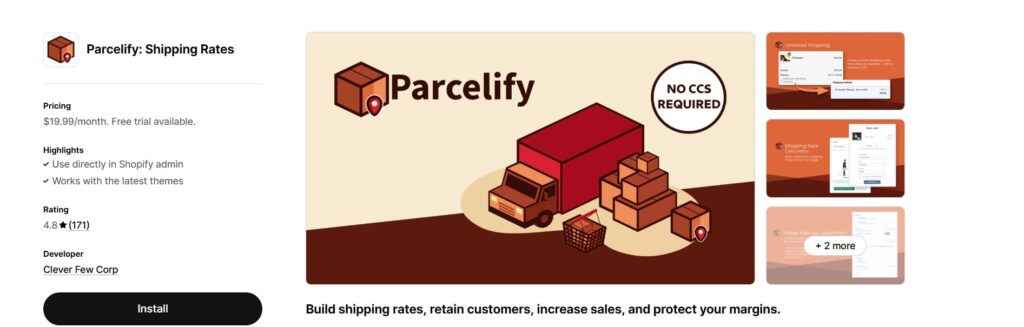 Parcelify Shipping Rates