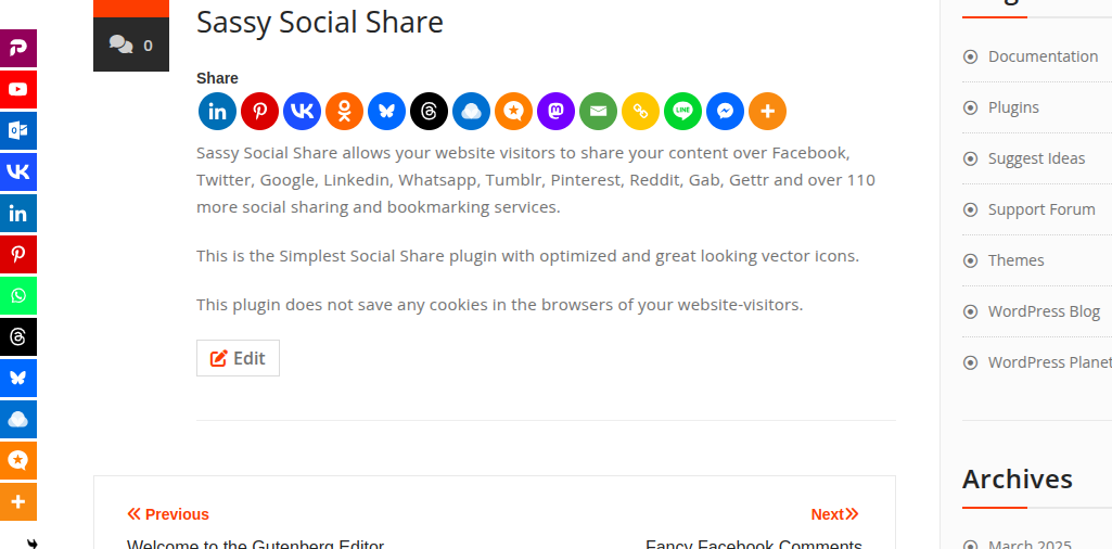Sassy Social Share: Best for highly configurable share buttons