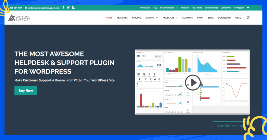 Awesome Support WordPress ticketing system dashboard