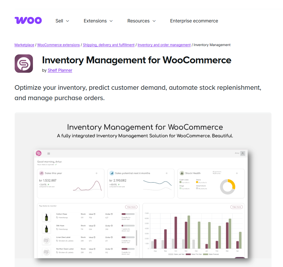 Inventory Management for WooCommerce by Shelf Planner page
