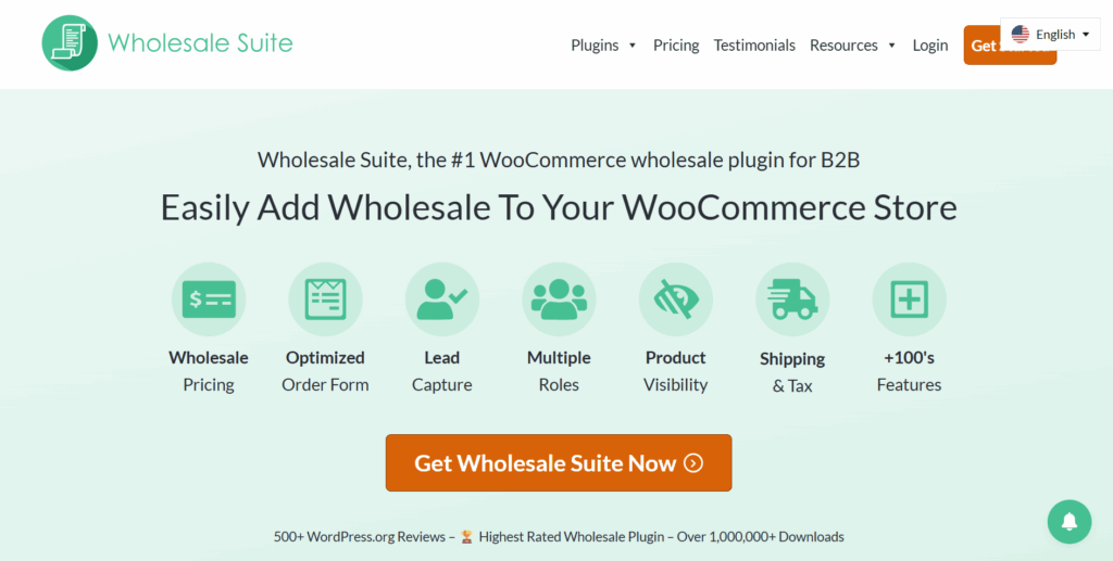 Wholesale Suite dashboard page