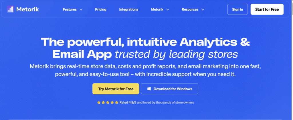 Metorik dashboard page