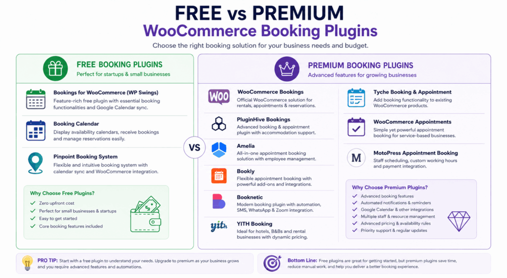 Free Vs Premium WooCommerce Booking and Appointment Plugins
