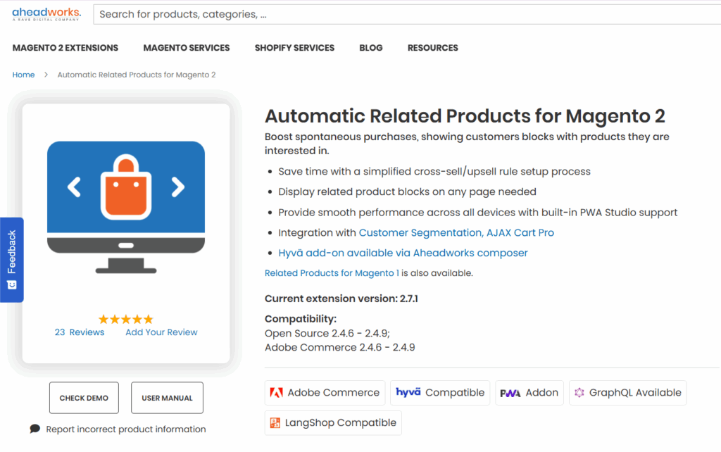 Aheadworks Automatic Related Products page