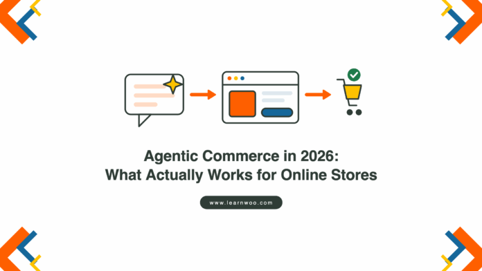 Illustration of an AI assistant passing a shopper to a store product page and then to the store’s own checkout