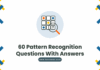 60 Pattern Recognition Questions With Answers - a three by three grid of coloured shapes with a magnifying glass over the missing piece