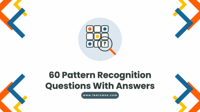 60 Pattern Recognition Questions With Answers 60 Pattern Recognition Questions With Answers - a three by three grid of coloured shapes with a magnifying glass over the missing piece