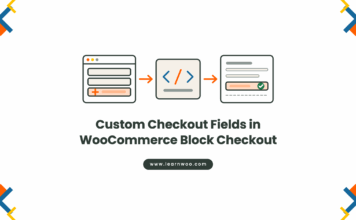 Flat vector illustration of a checkout form gaining a new field, a PHP code block, and the value saved on the order record