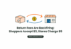 Illustration of a parcel returning to a store with a coin between them, titled Return Fees Are Backfiring: Shoppers Accept $3, Stores Charge $9