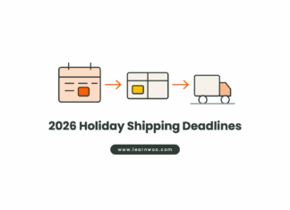 Flat vector illustration of a calendar with a marked date, a parcel box and a delivery truck, under the title 2026 Holiday Shipping Deadlines